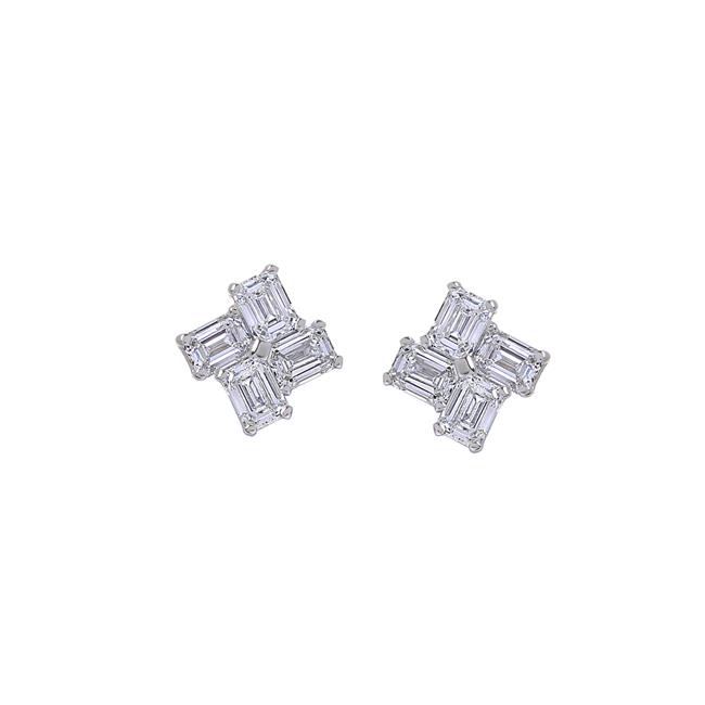 London Collection 18k Gold Emerald Cut Diamond Stud Earrings