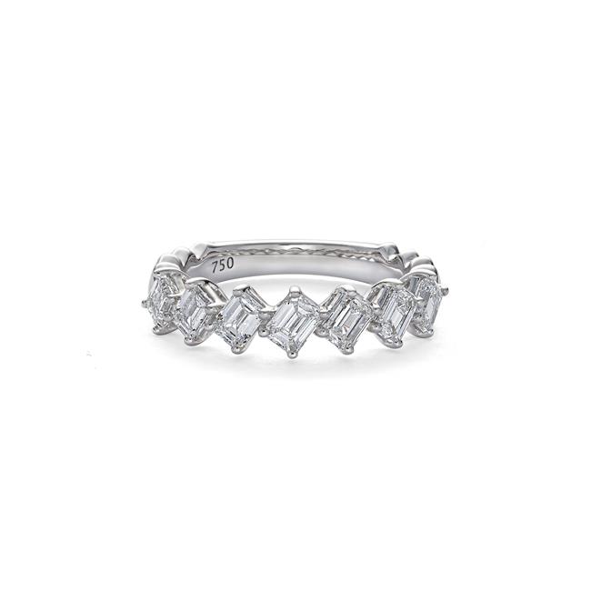 London Collection 18k White Gold Slanted Emerald Cut Diamond Ring