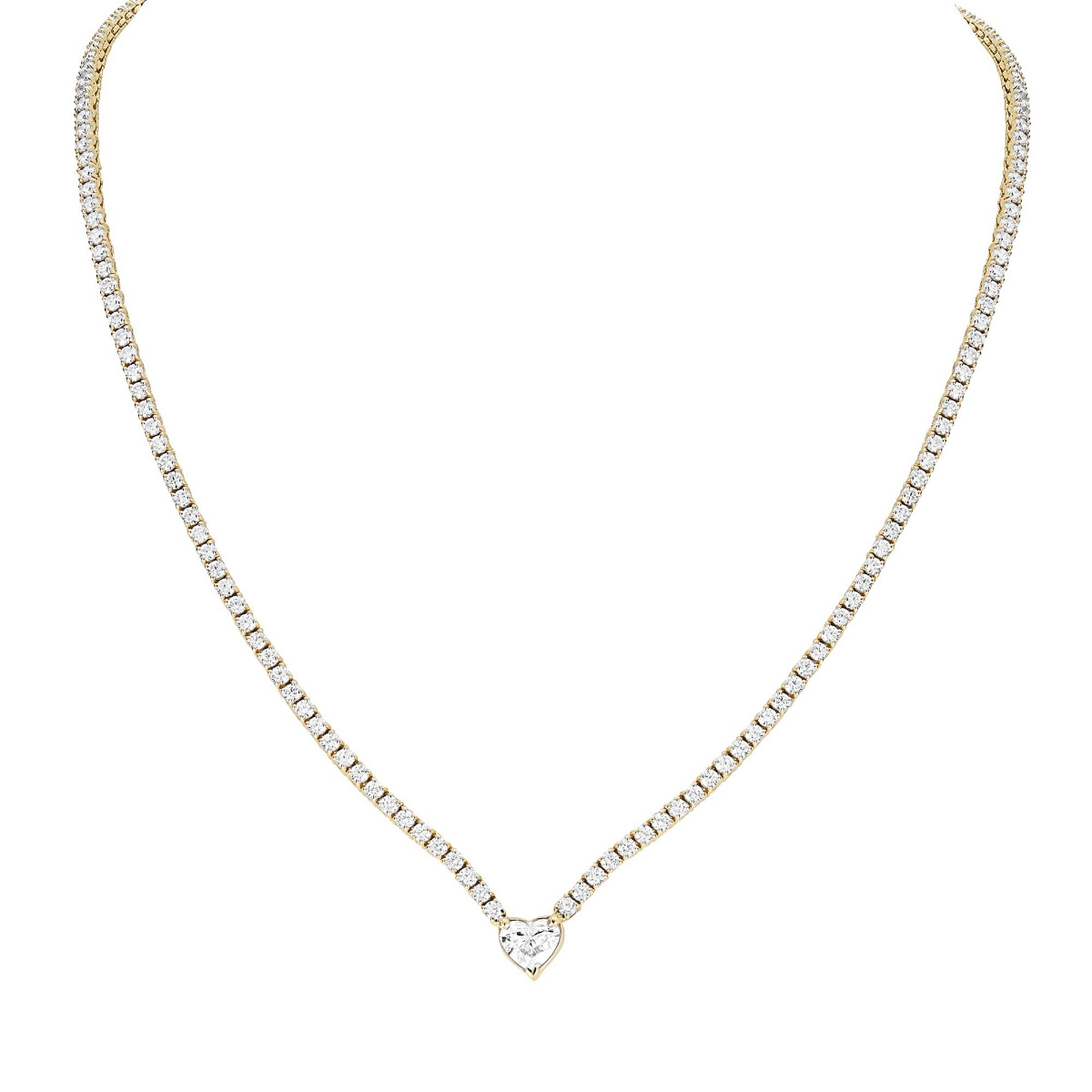 Norman Silverman Yellow Gold Heart and Round Diamond Necklace