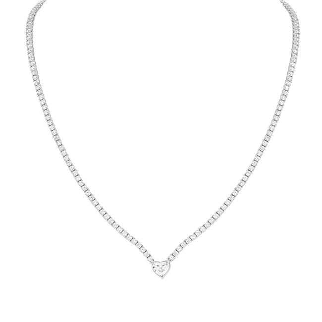 Norman Silverman 18k White Gold Heart Shaped Diamond Necklace