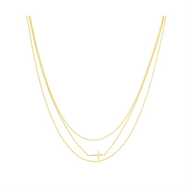 London Collection 14k Yellow Gold Sideways Cross Triple Necklace