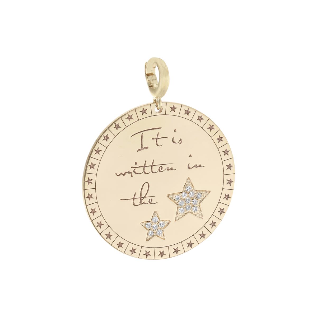 Zoe Chicco 14k Yellow Gold Diamond Round Disc Charm "It is Written in the Stars"