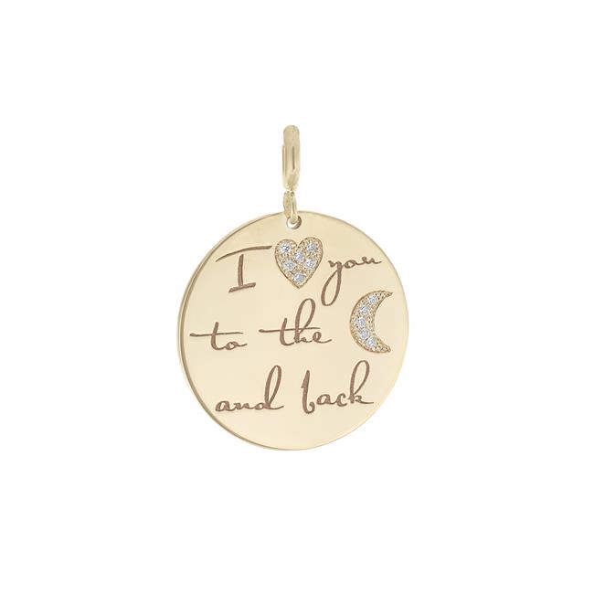 Zoe Chicco 14k Yellow Gold I Heart You to The Moon and Back Pendant