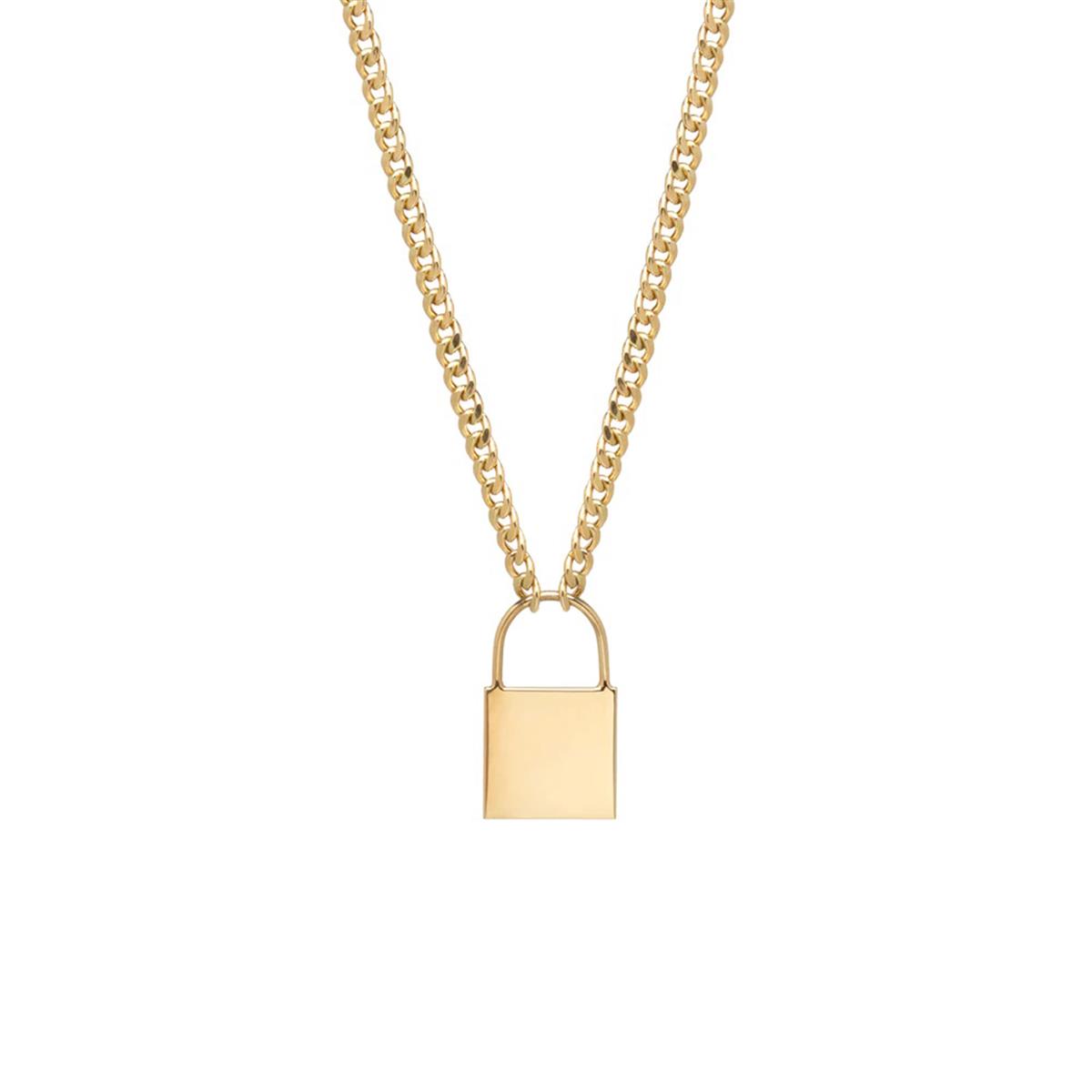 Zoe Chicco 14k Small Curb Link Padlock Pendant Necklace