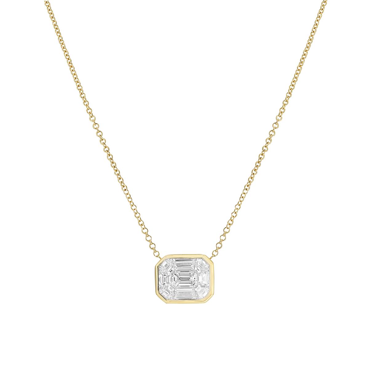 London Collection 18k Yellow Gold Bezel Set Mosaic Diamond Pendant Necklace