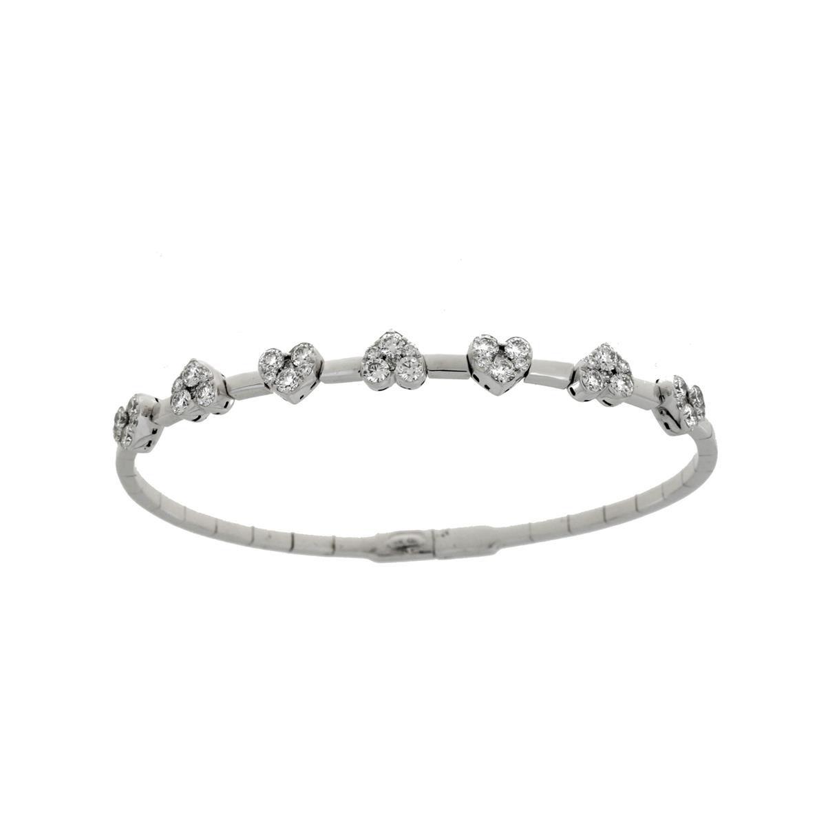 London Collection 18k White Gold Diamond Alternating Heart Station Bangle
