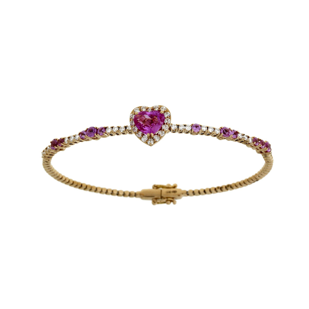 London Collection 18k Rose Gold Diamond and Heart Gemstone Bangle Bracelet