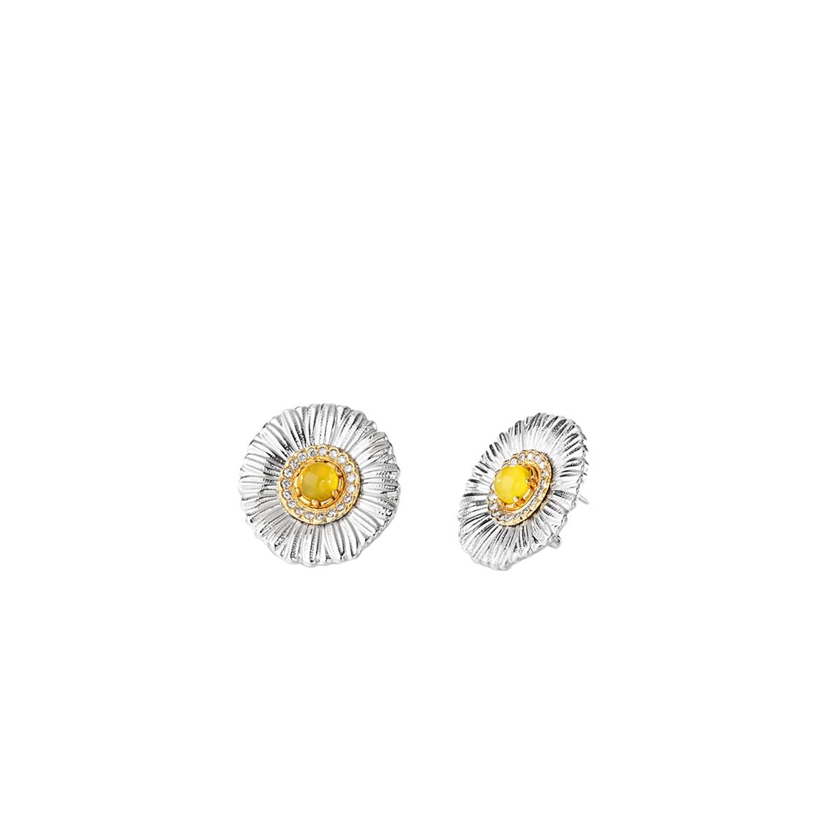 Buccellati Blossoms Color Two Tone Yellow Agate And Diamond Daisy Button Stud Earrings