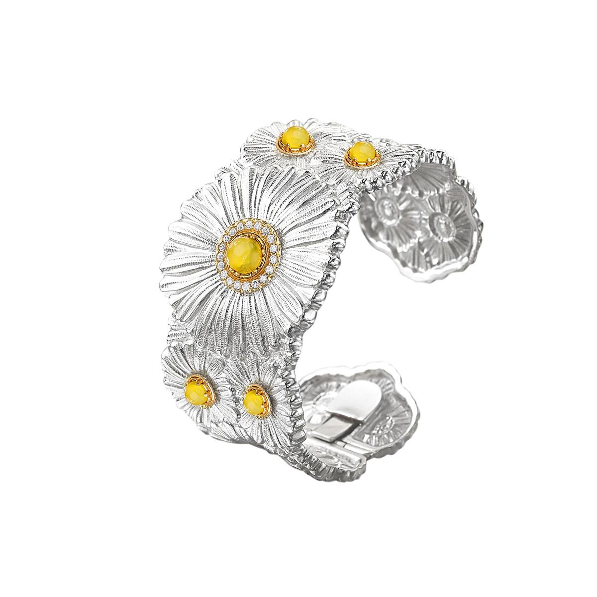 Buccellati Blossoms Sterling Silver Diamond & Yellow Agate Cuff Bracelet