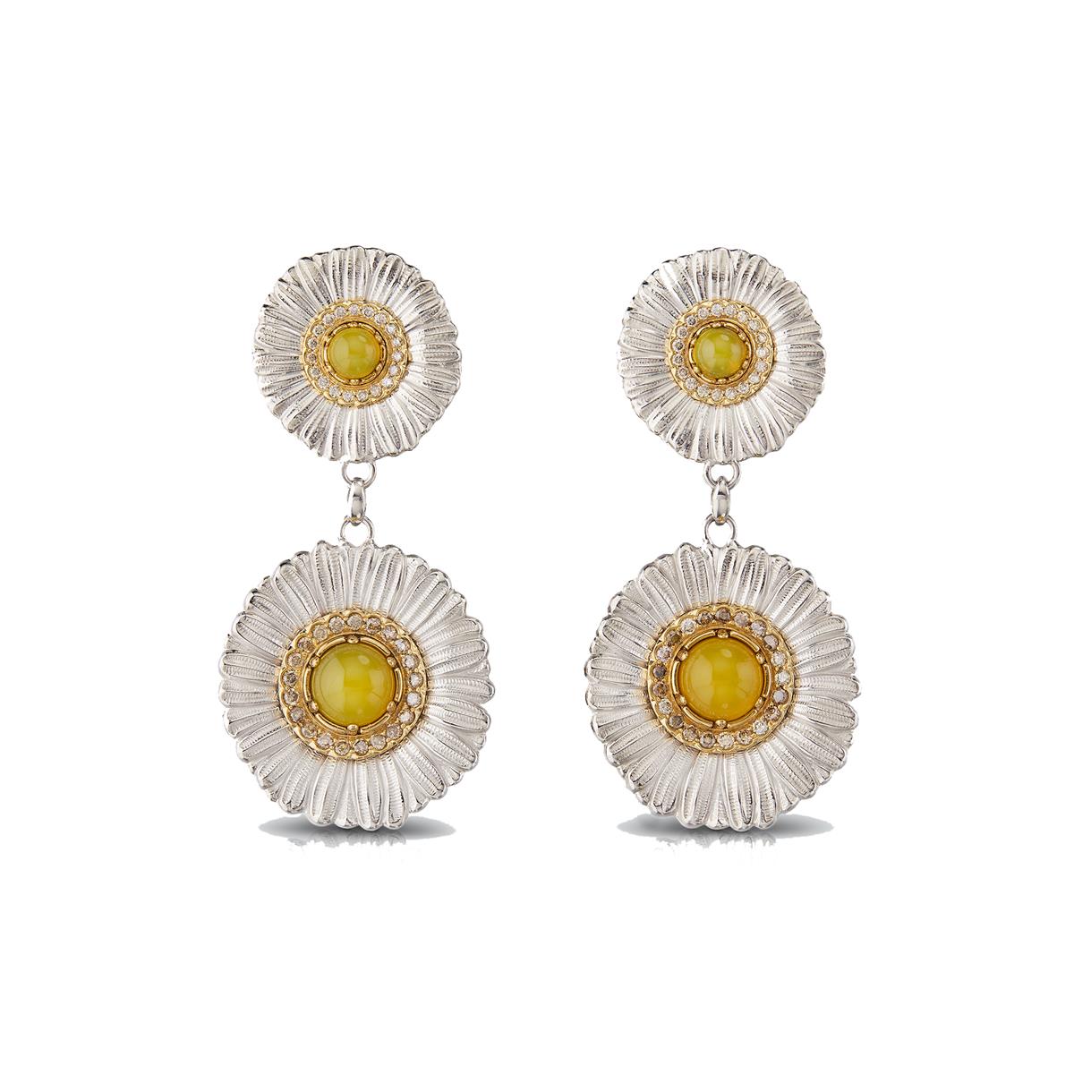 Buccellati Blossoms Sterling Silver Diamond & Yellow Agate Drop Earrings