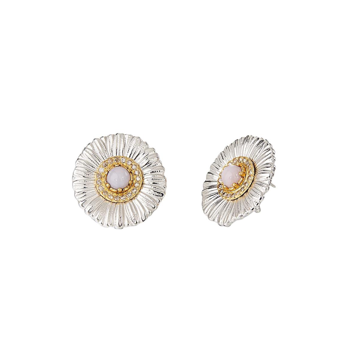 Buccellati Blossoms Color Two Tone Pink Opal And Diamond Daisy Button Stud Earrings