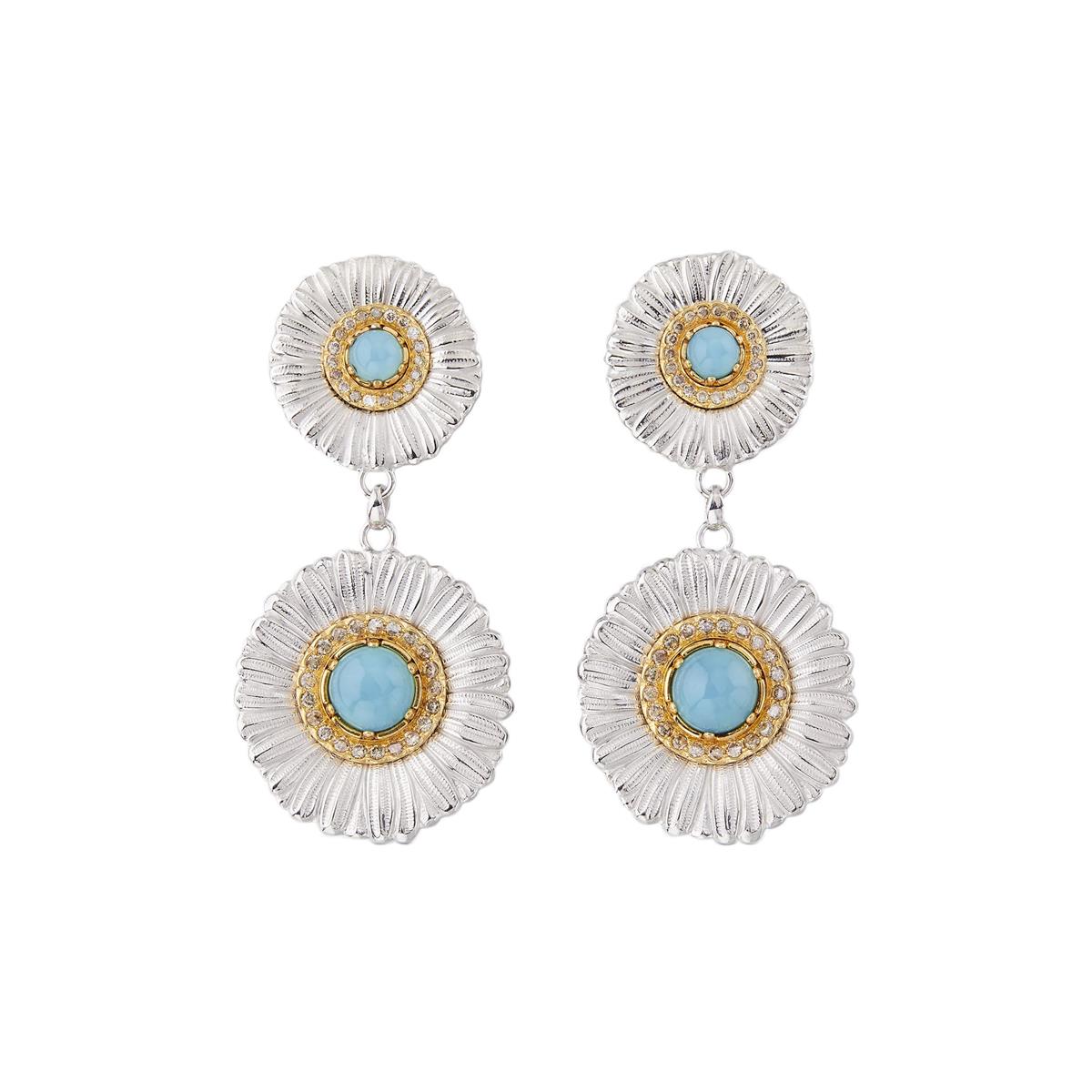 Buccellati Blossoms Sterling Silver Diamond & Blue Agate Drop Earrings