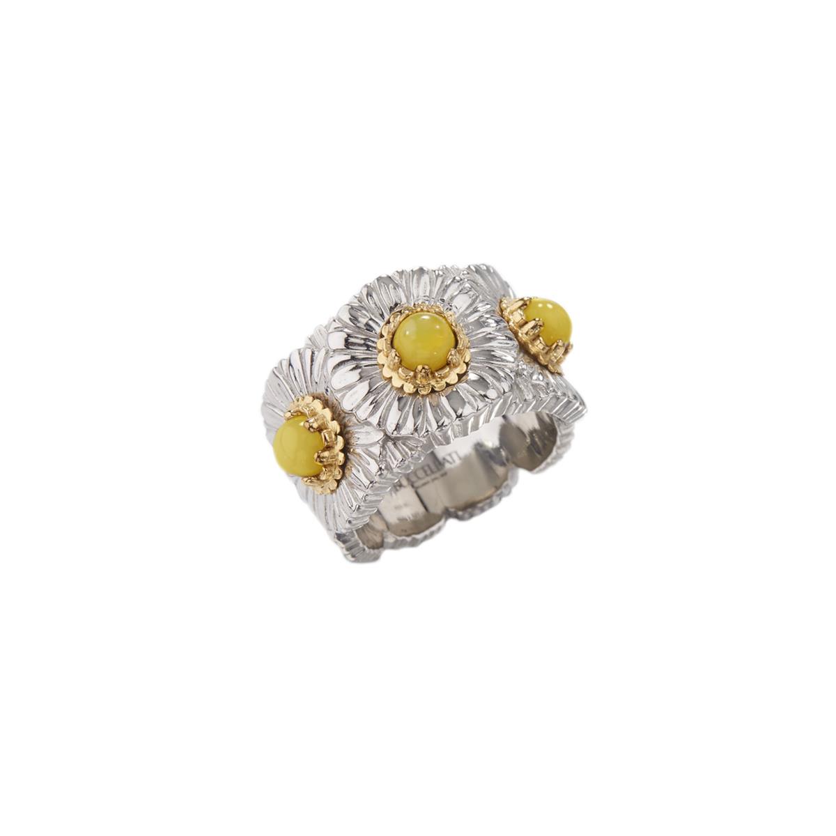 Buccellati Blossoms Sterling Silver Yellow Agate Flower Ring