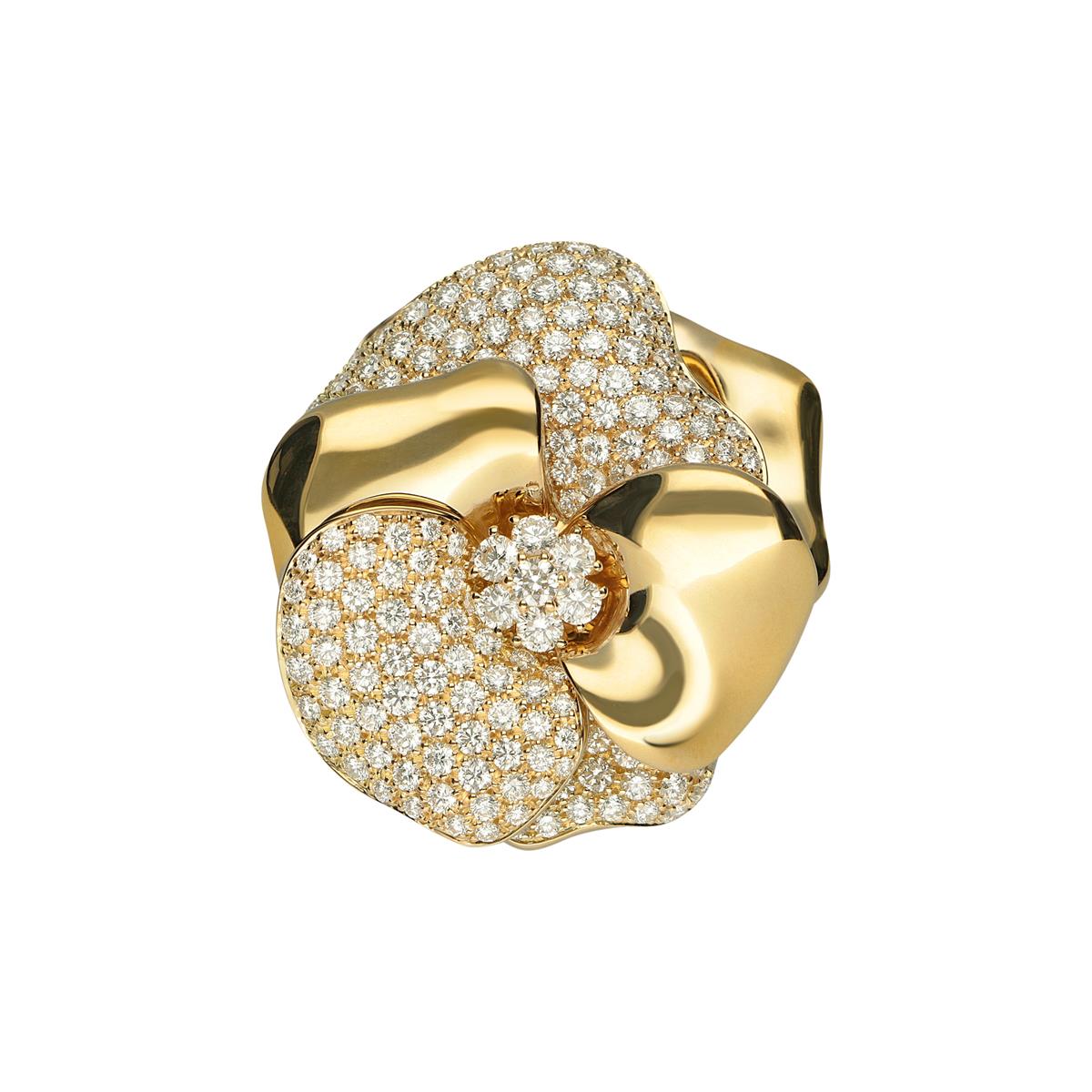 Leo Pizzo 18k Yellow Gold and Diamond Petal Flower Ring