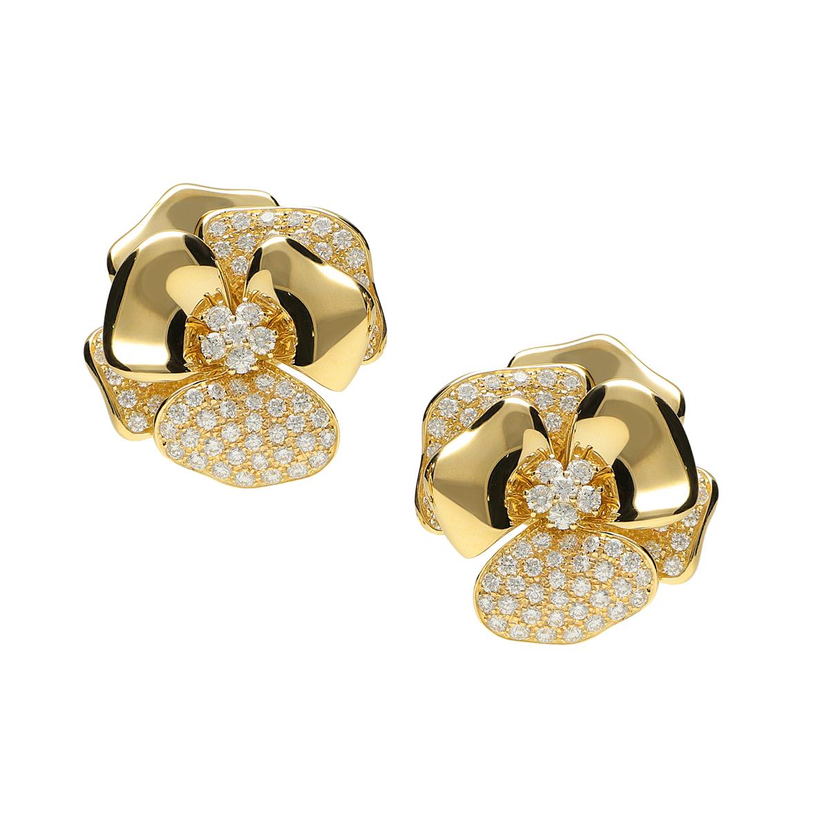 Leo Pizzo Yellow Gold Diamond Flower Stud Earrings