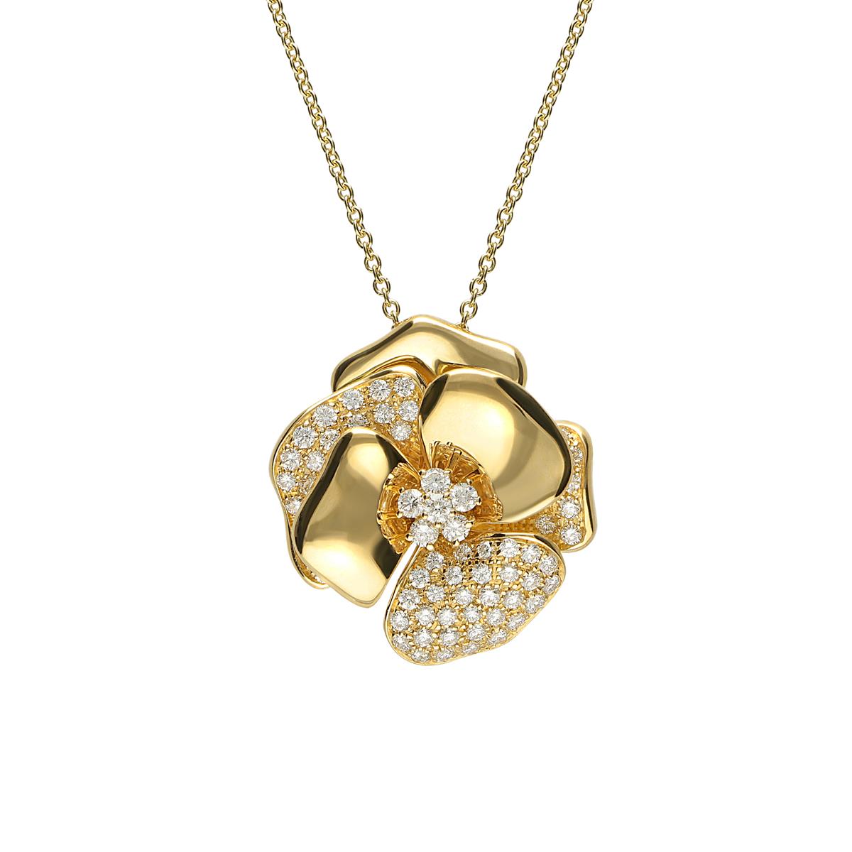 Leo Pizzo 18k Yellow Gold and Diamond Petal Flower Pendant Necklace