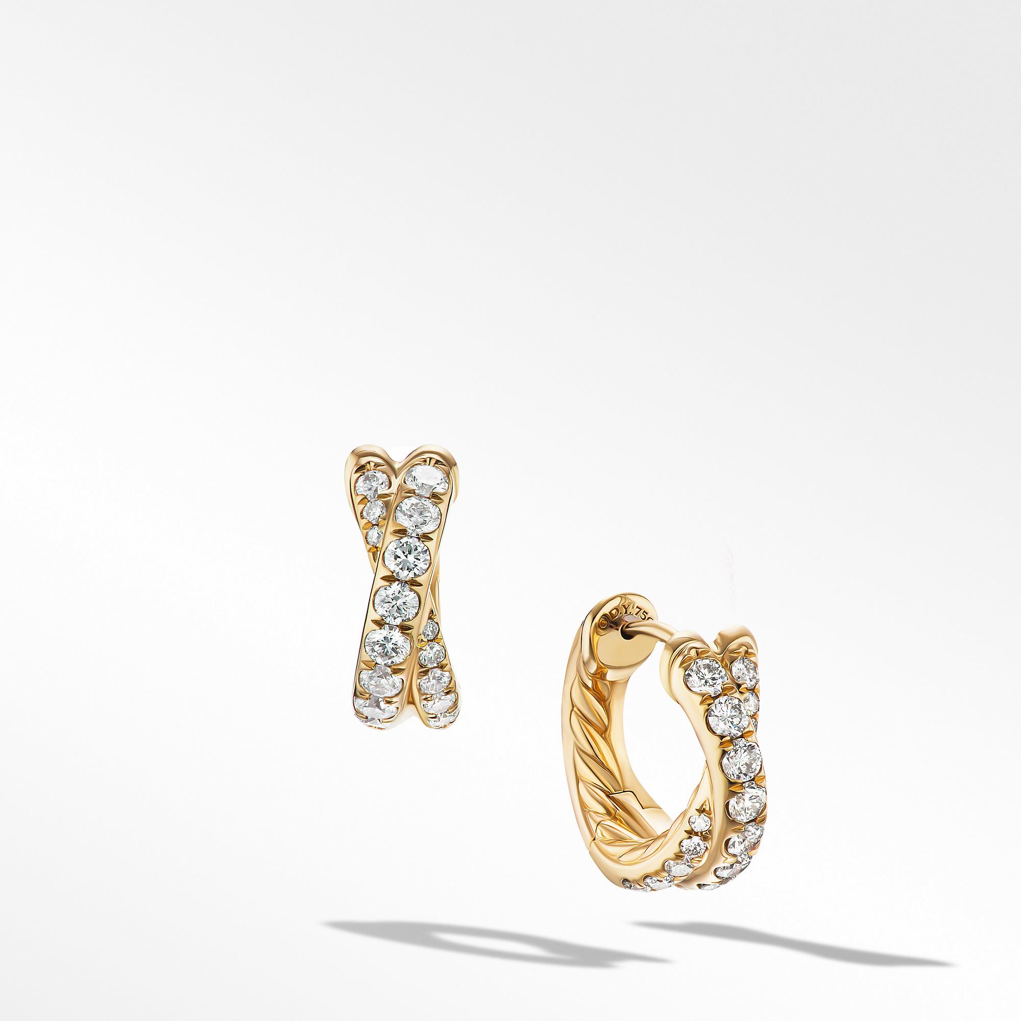 David Yurman Pavé Crossover Hoop Earrings in 18K Yellow Gold with Diamonds