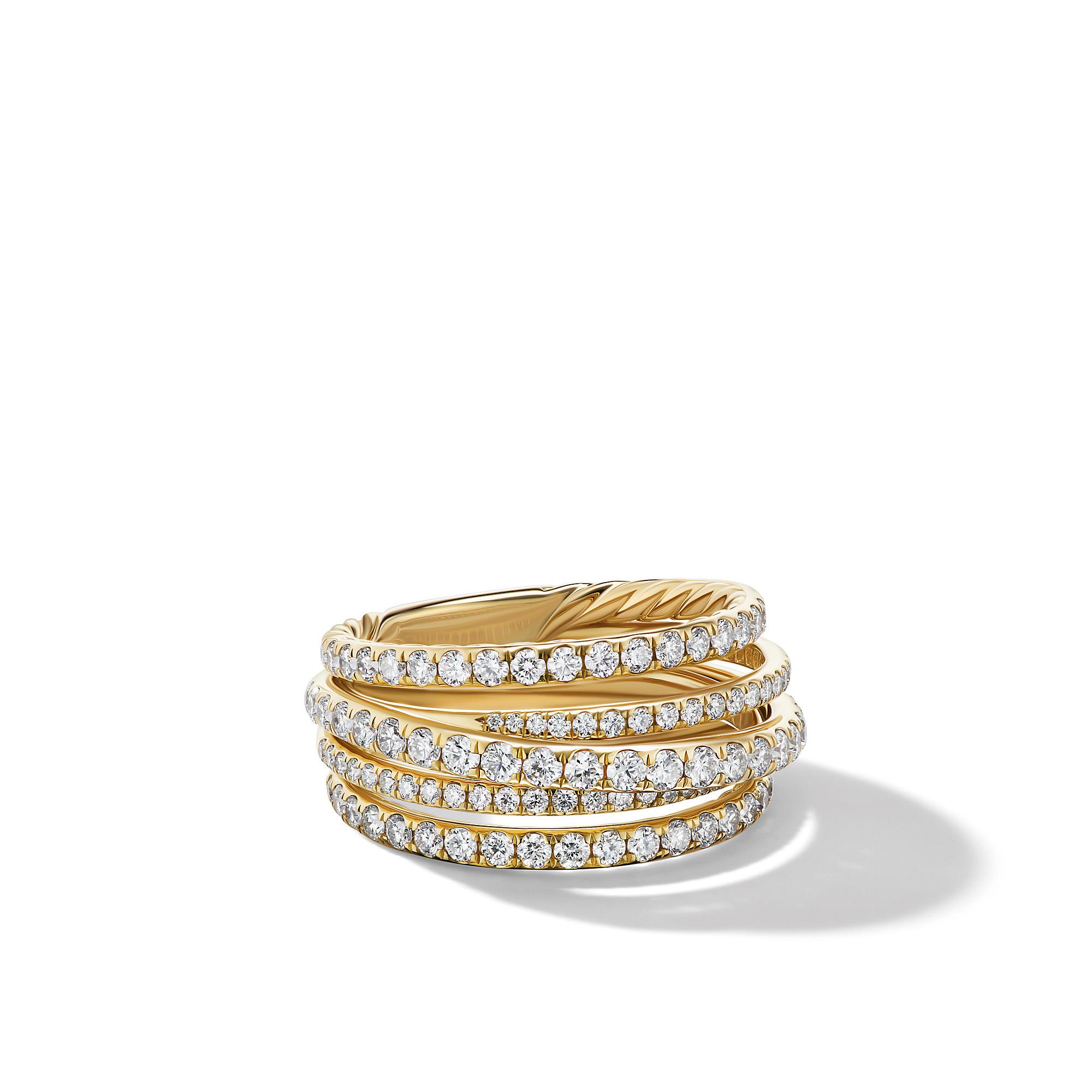 David Yurman Pavé Crossover Ring in 18K Yellow Gold with Diamonds