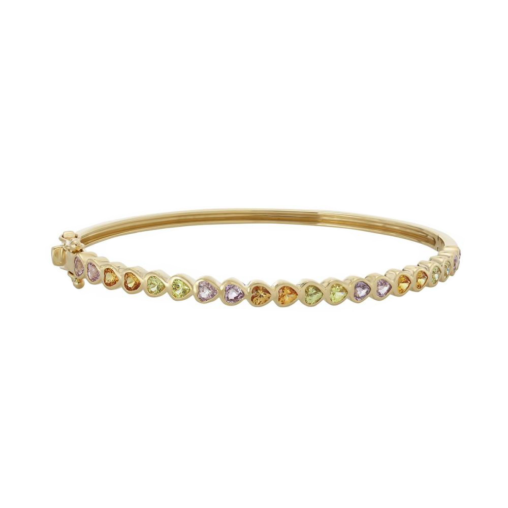 London Collection 14k Yellow Gold Multi Stone Heart Bangle Bracelet