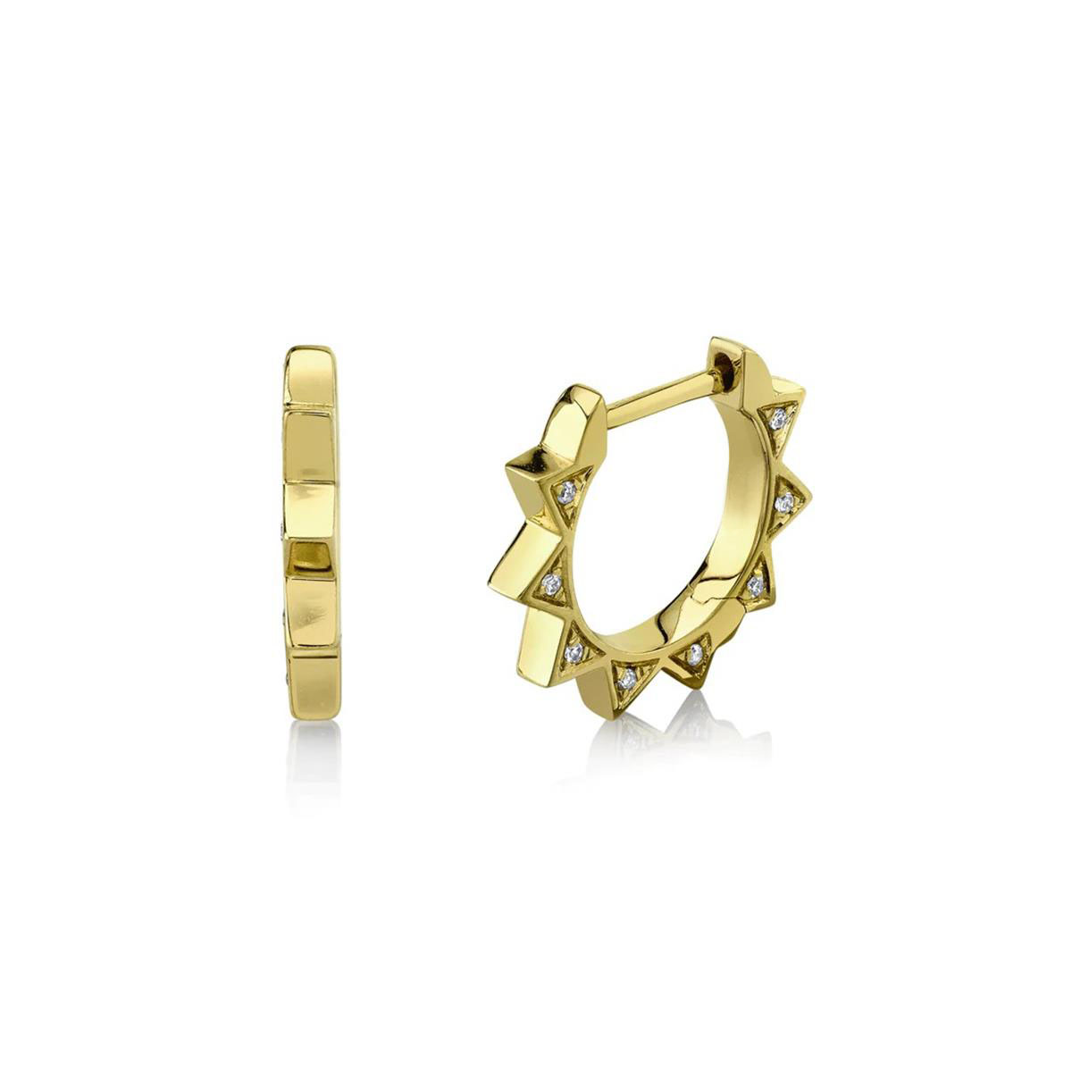London Collection 14k Yellow Gold Diamond Spike Huggie Earrings