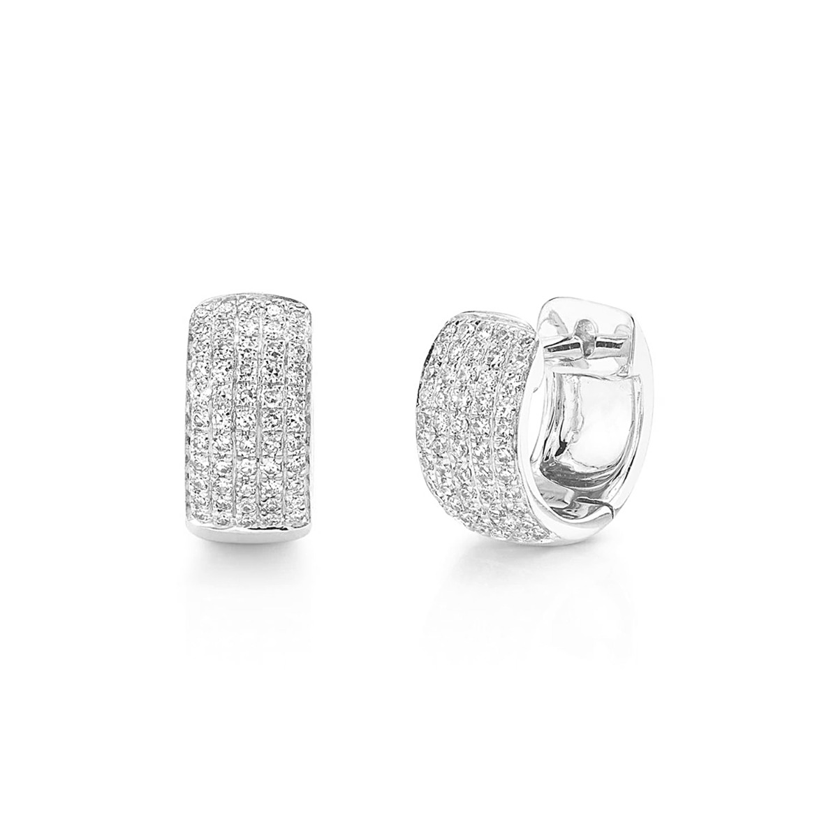 London Collection 14k White Gold Multi Row Pave Diamond Huggie Earrings