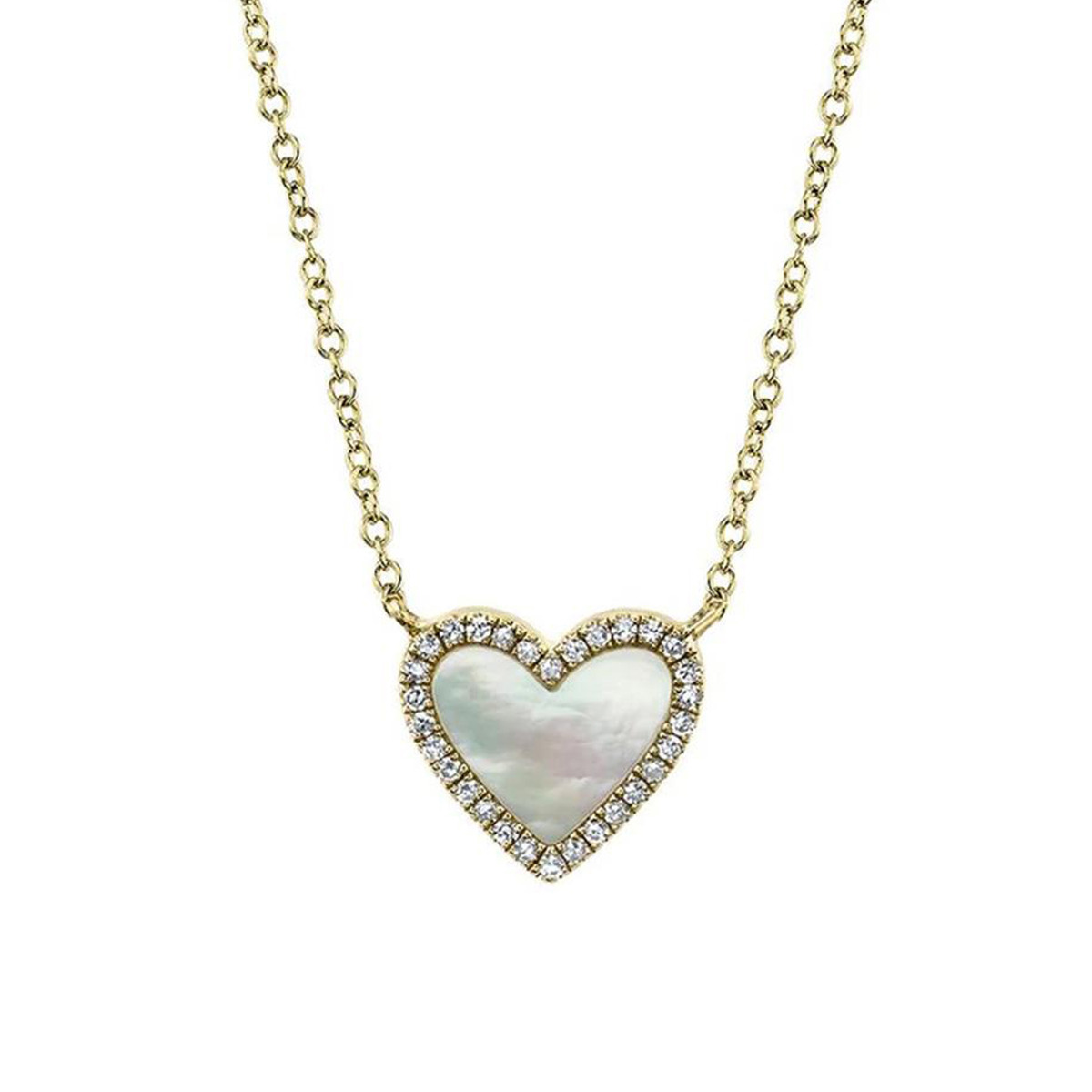 London Collection 14k Yellow Gold Diamond and Mother of Pearl Heart Necklace 