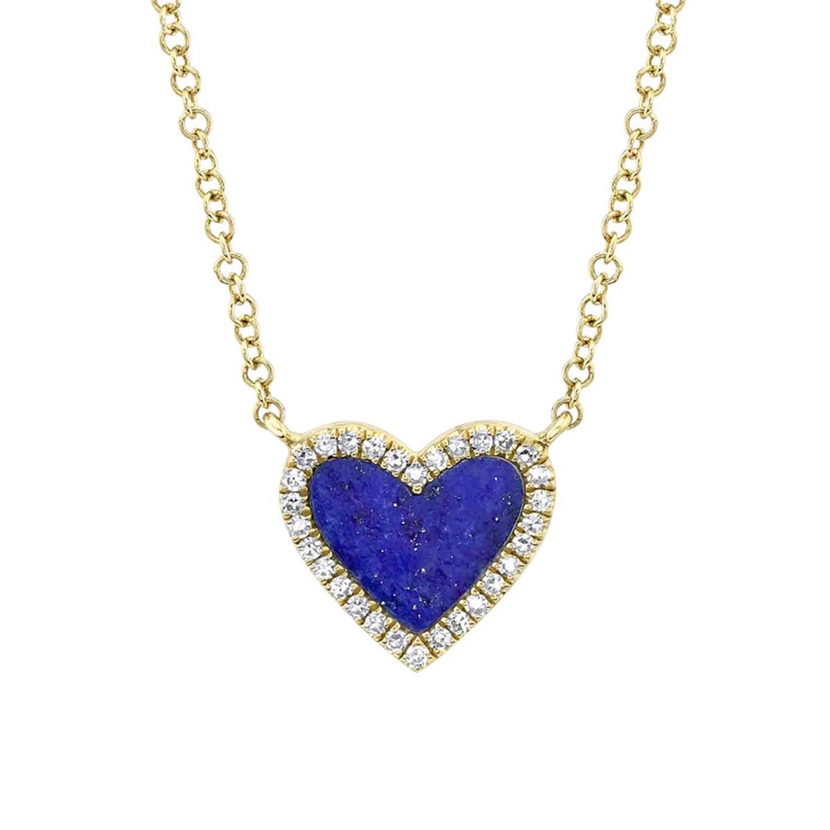 London Collection 14k Yellow Gold Diamond and Lapis Heart Necklace 