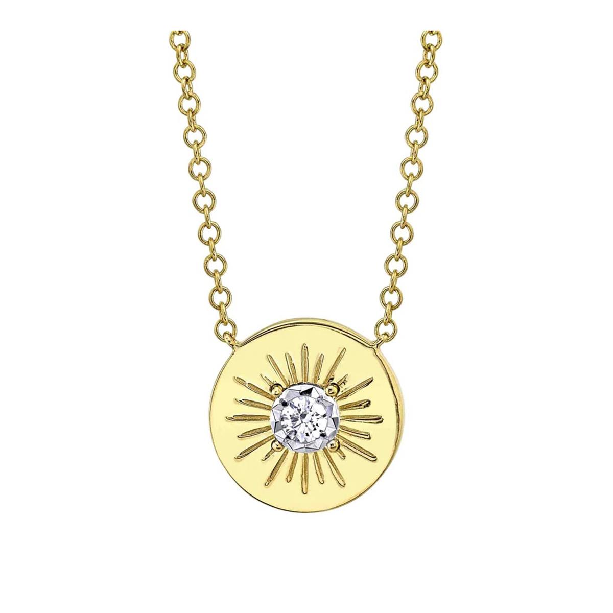 London Collection 14k Yellow Gold Diamond Starburst Disc Necklace
