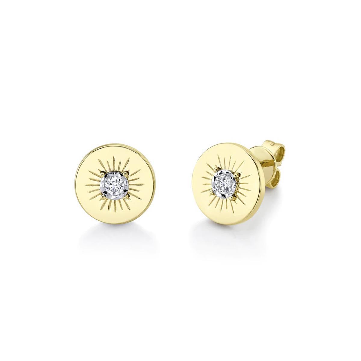 London Collection 14k Yellow Gold Diamond Starburst Disc Stud Earrings
