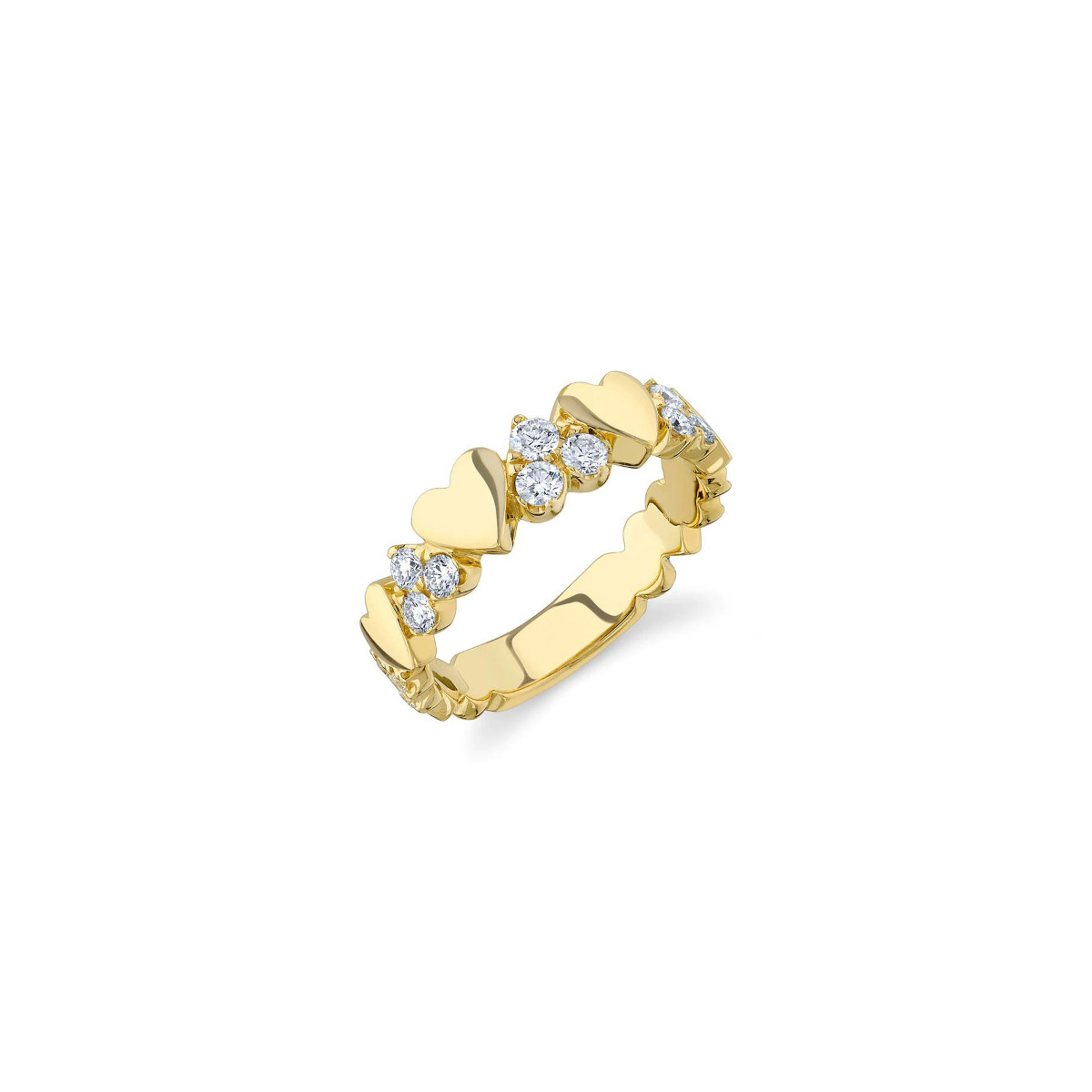 London Collection 14k Yellow Gold Alternating Pave Diamond Heart Ring