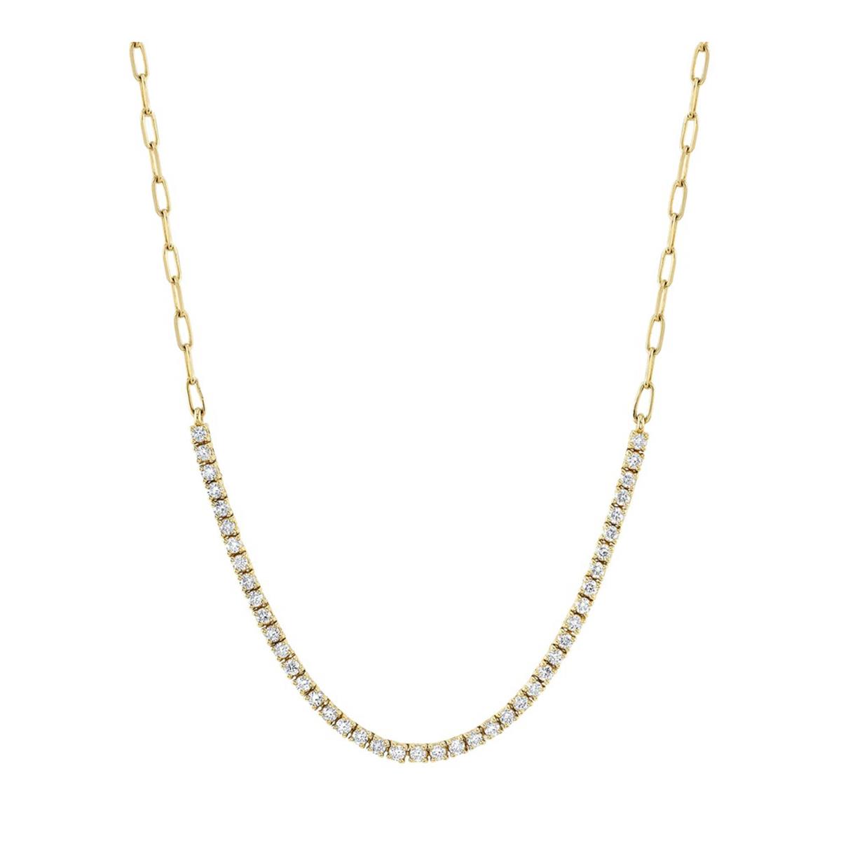 London Collection 14k Yellow Gold Paperclip Link Diamond Tennis Necklace