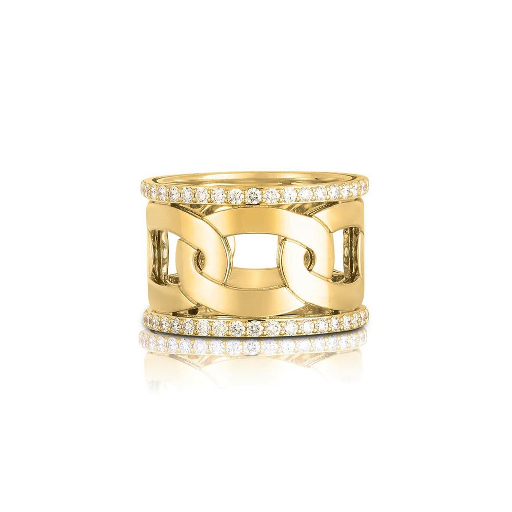 Roberto Coin Navarra Yellow Gold Wide Diamond Band