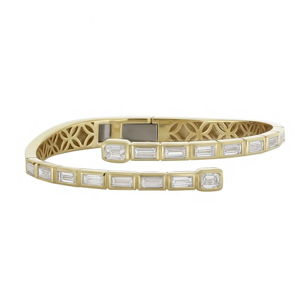 London Collection 18k Gold Emerald Cut and Baguette Diamond Spiral Wrap Bracelet