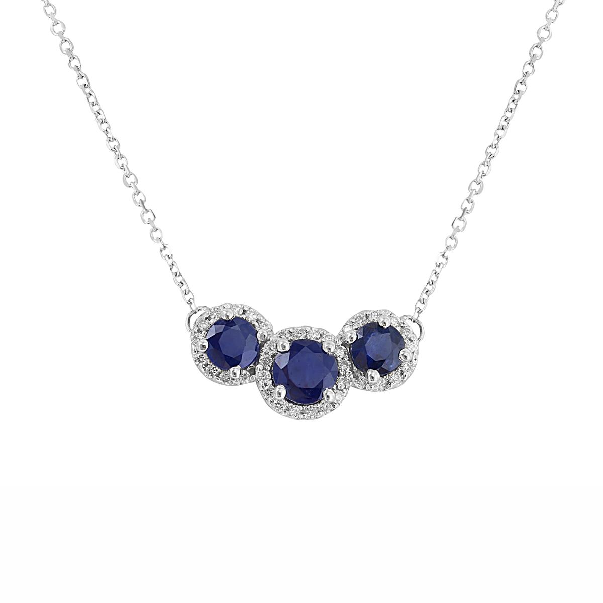 London Collection 14k Blue Sapphire and Diamond Halo Necklace