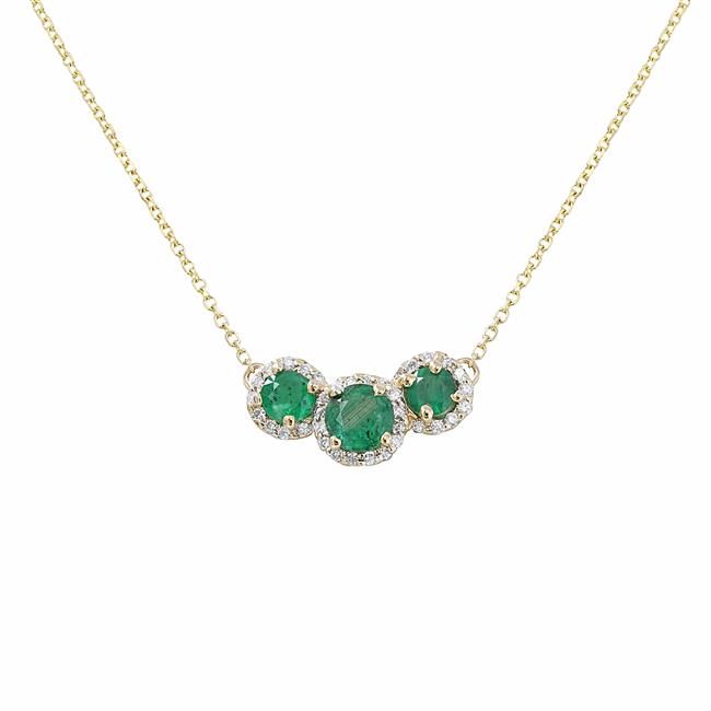 London Collection 14k Yellow Gold Emerald and Diamond Triple Halo Necklace