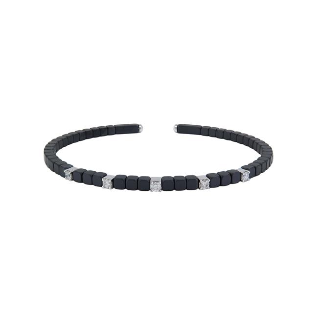 London Collection 18k White Gold Black Ceramic and Round Diamond Bracelet