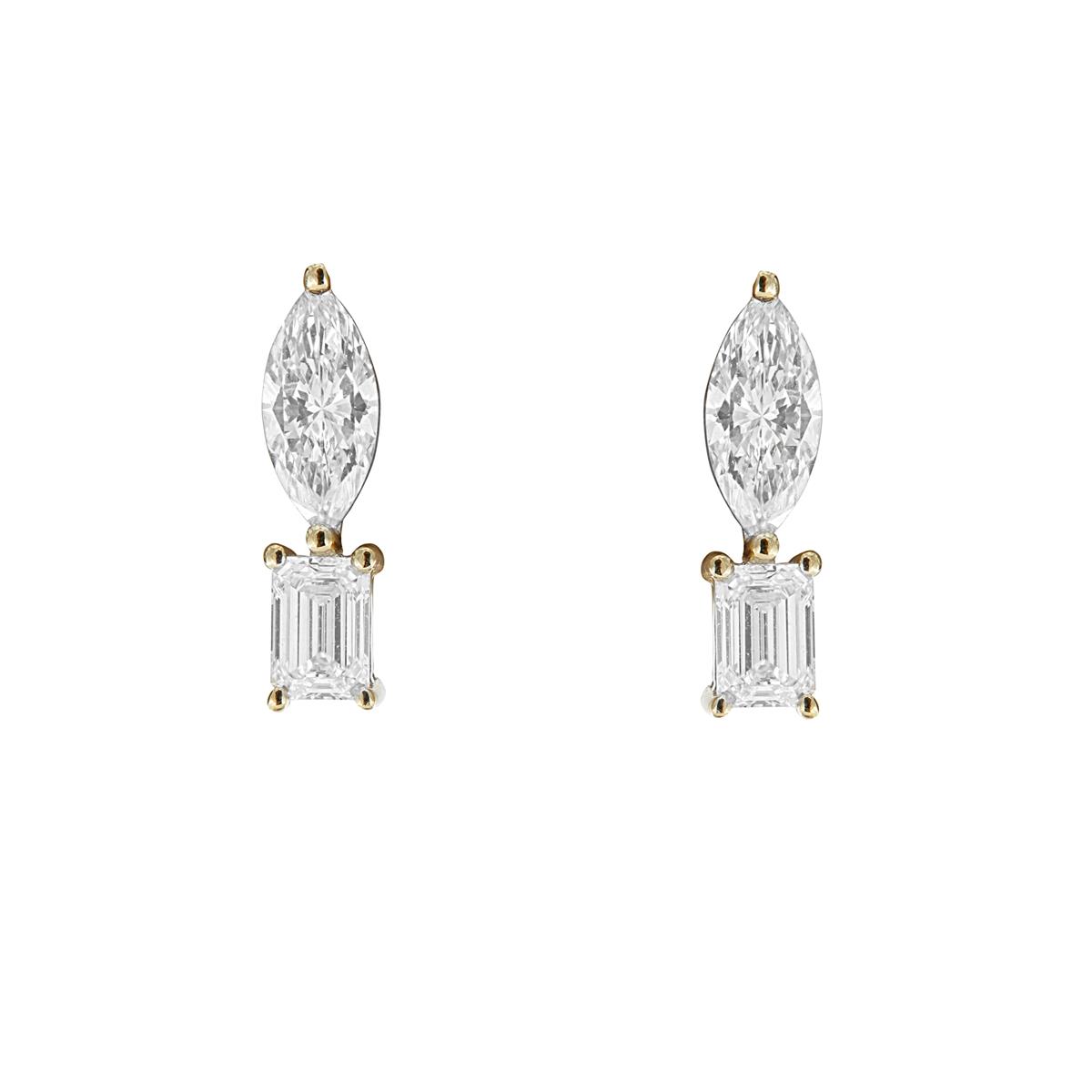 London Collection 14k Yellow Gold Marquise and Emerald Cut Drop Earrings