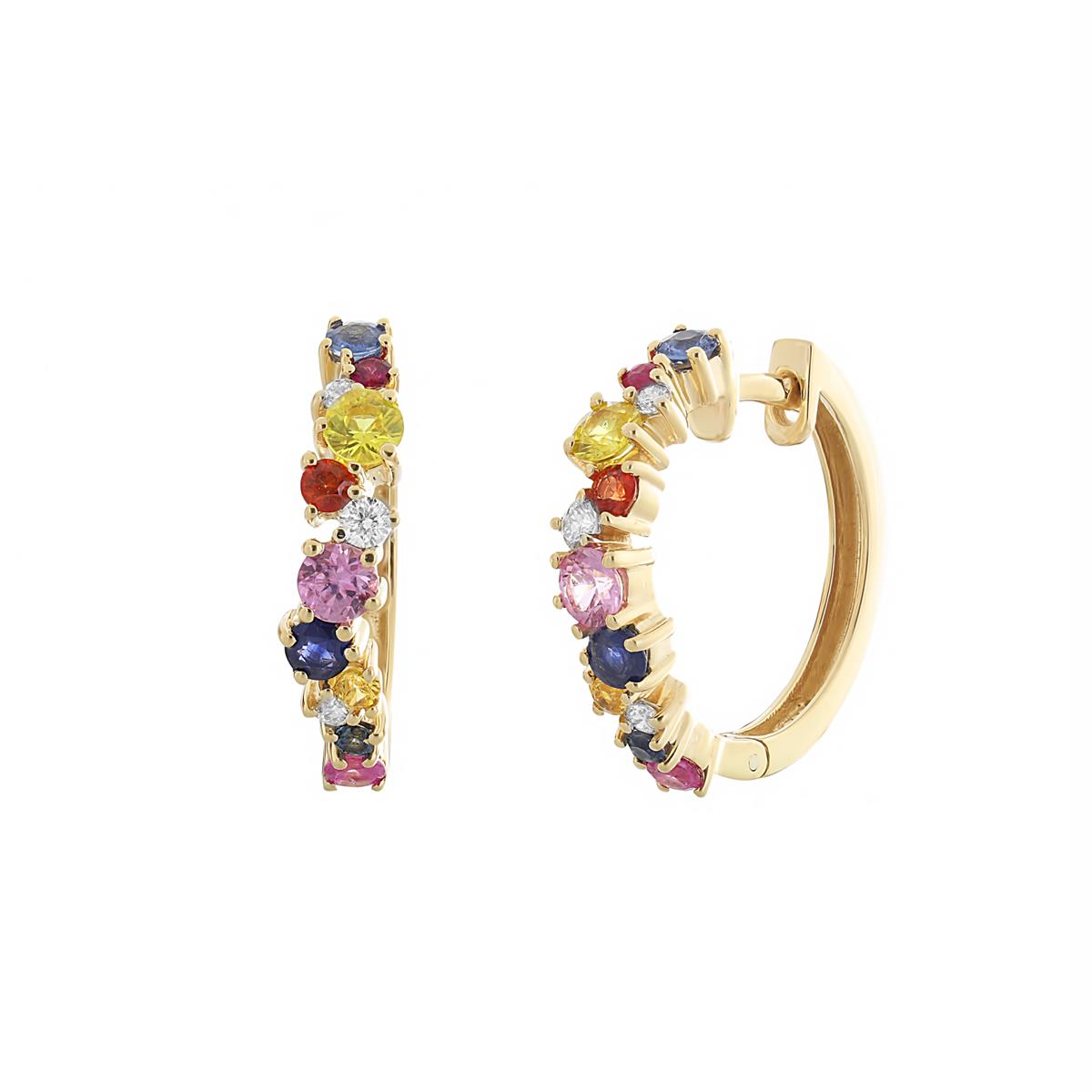 London Collection 14k Rainbow Sapphire and Diamond Hoop Earrings