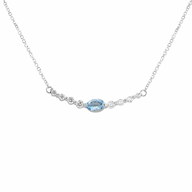 London Collection 14k White Gold Aquamarine and Diamond Curved Bar Necklace