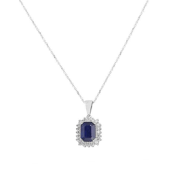 London Collection 14k White Gold Diamond and Blue Sapphire Pendant Necklace