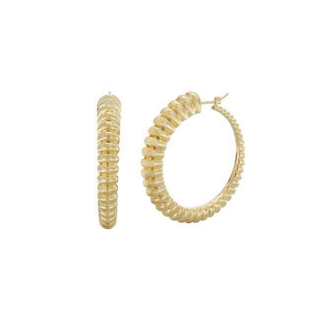 London Collection 18k Yellow Gold Graduated Rib Hoop Earrings