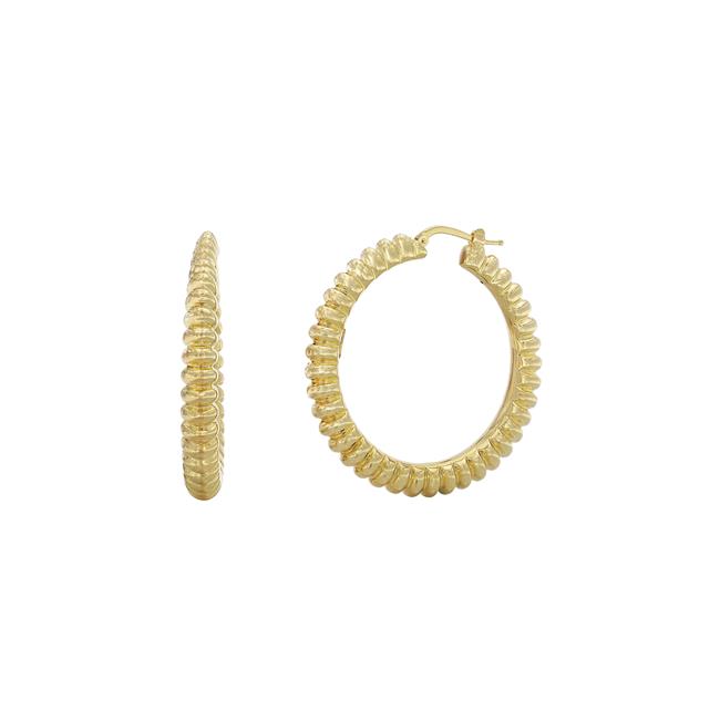 London Collection 18k Yellow Gold Thin Ribbed Hoop Earrings