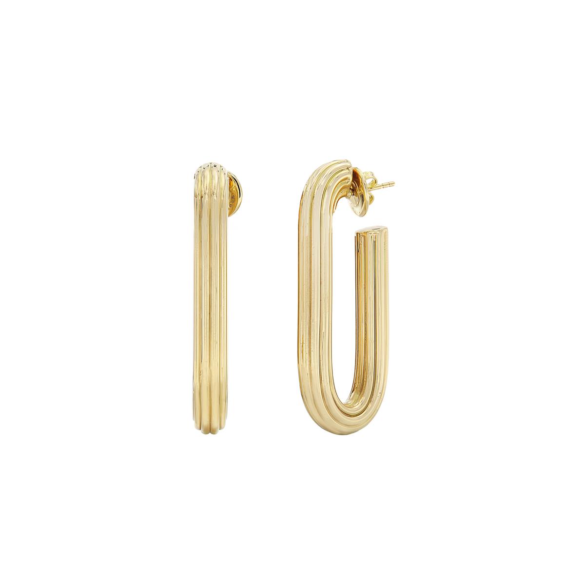 London Collection 18k Yellow Gold Elongated Oval Ribbed Hoop Earrings