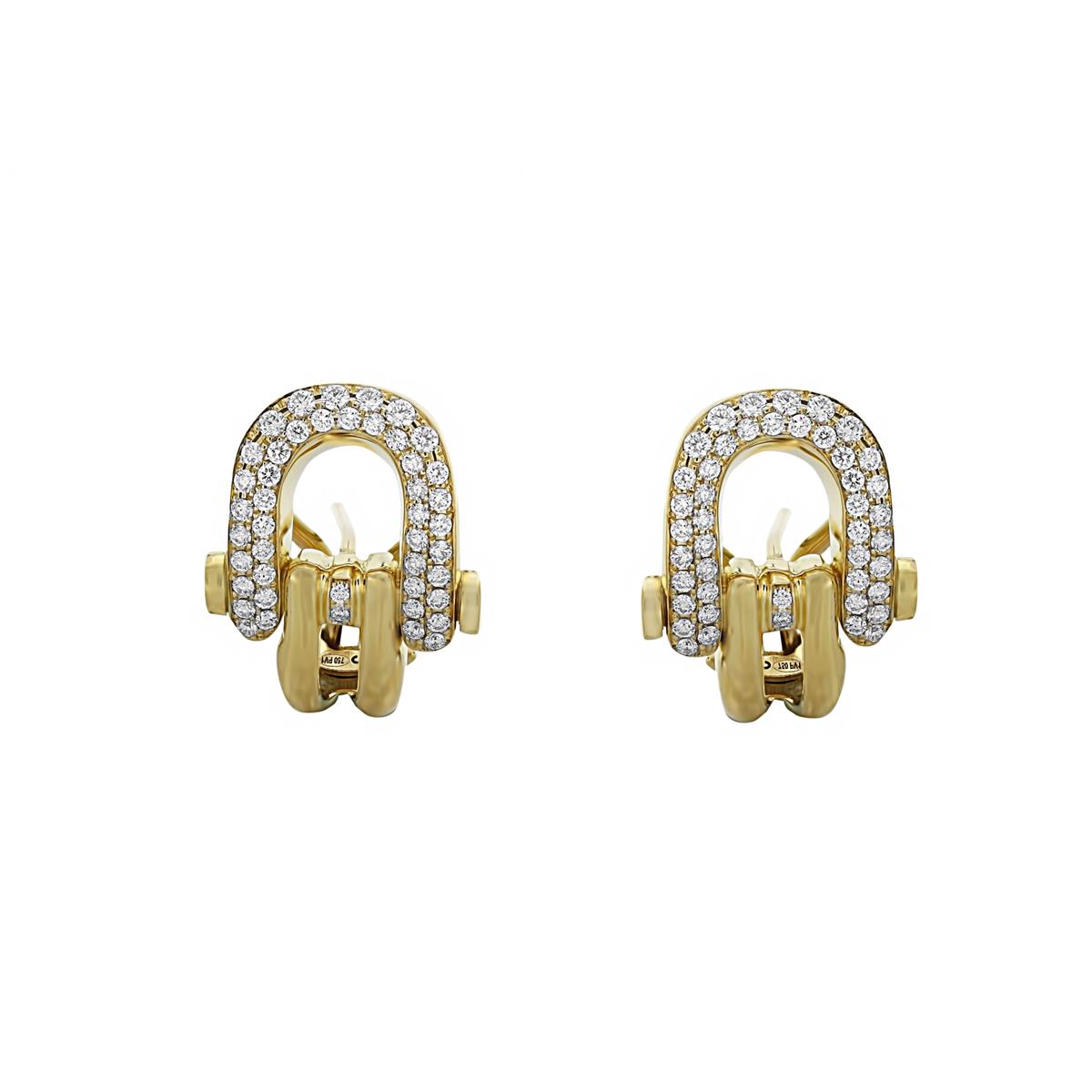 London Collection 18k Yellow Gold Diamond Hinged Horsebit Stud Earrings