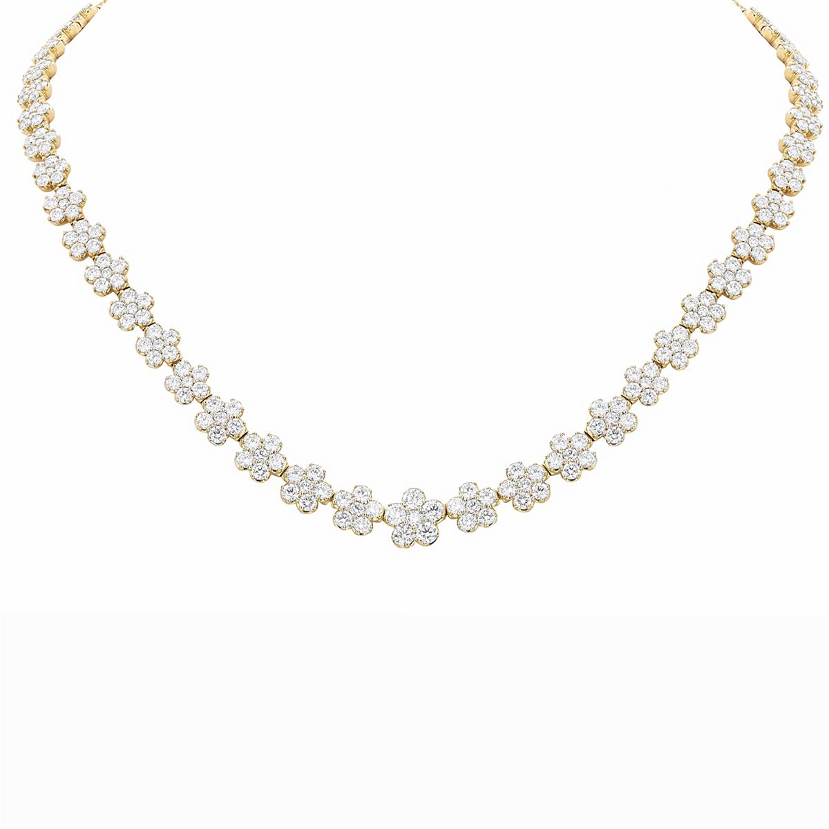 London Collection 18k Yellow Gold Pave Diamond Flower Necklace