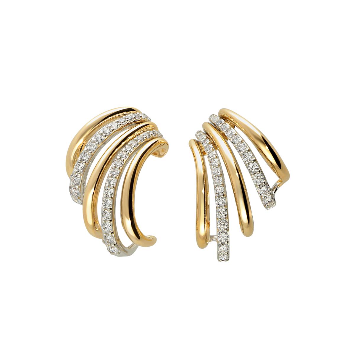 Leo Pizzo Two-Tone Pave Diamond Multi-Row Lobe Cuff Earrings