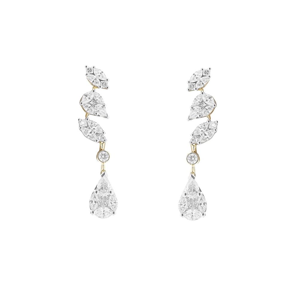 London Collection 18k Gold Marquise and Pear Shaped Diamond Cluster Drop Earrings
