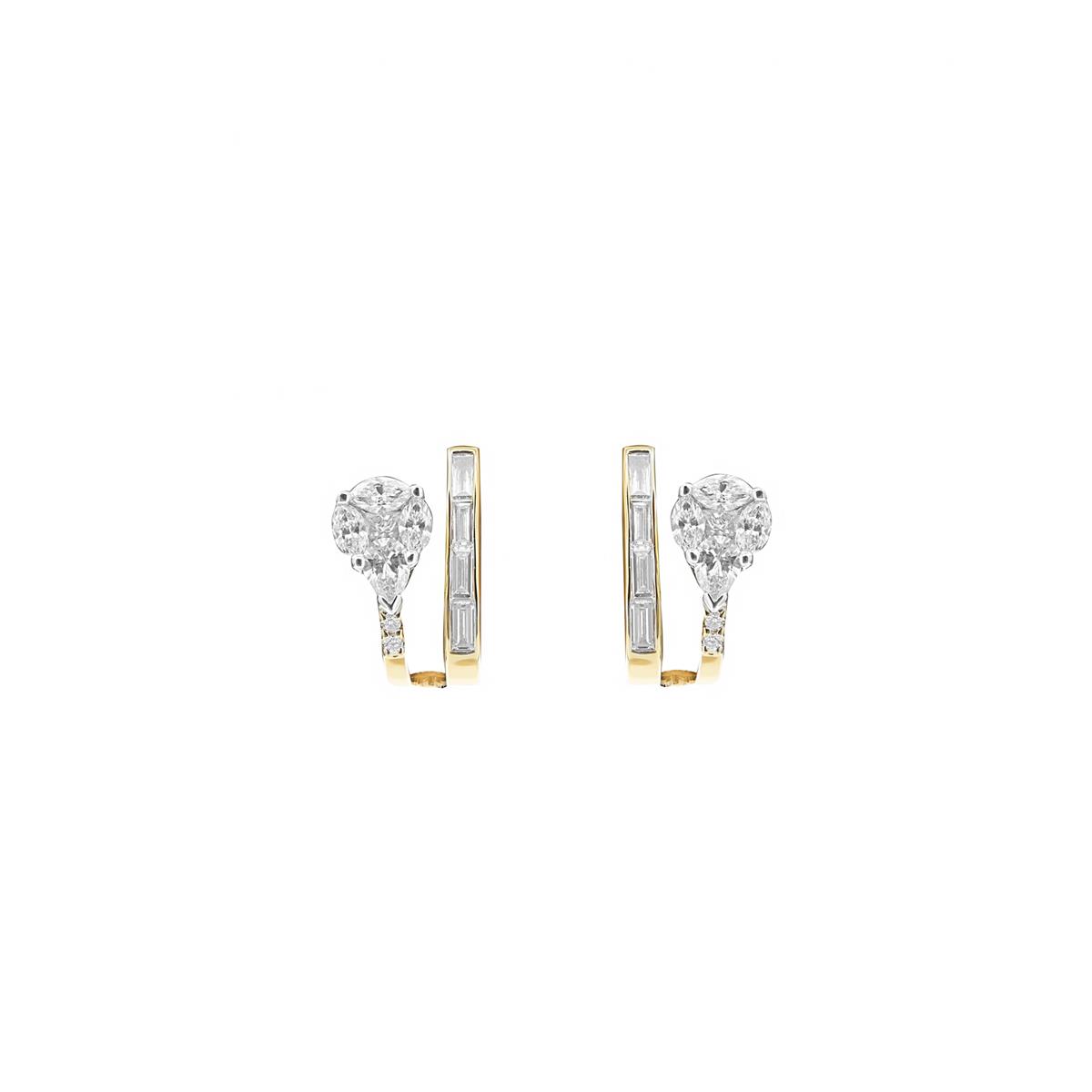 London Collection Yellow Gold Multi Shape Diamond Huggie Earrings