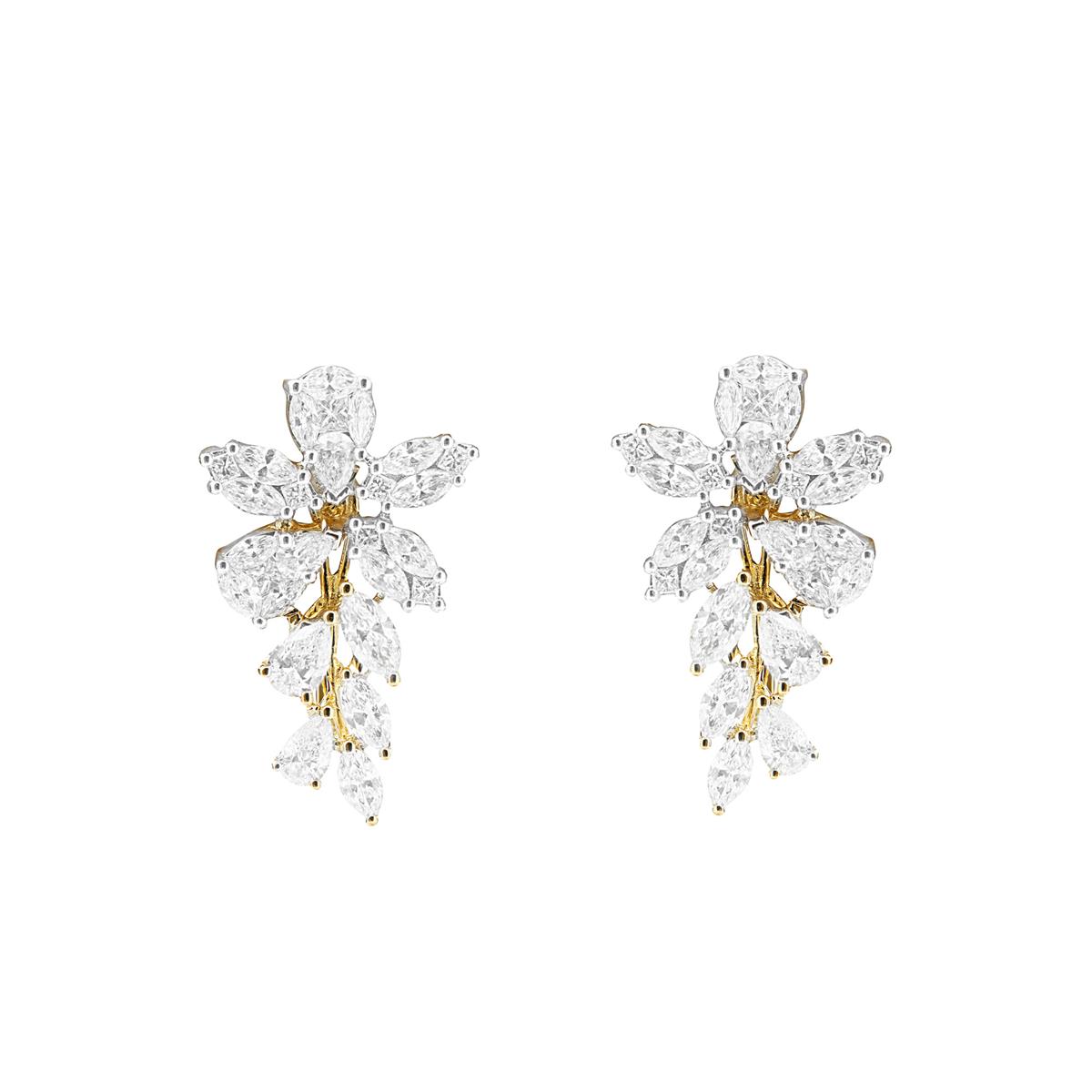 London Collection 18k Yellow Gold Mixed Shape Diamond Flower Cluster Crawler Earrings