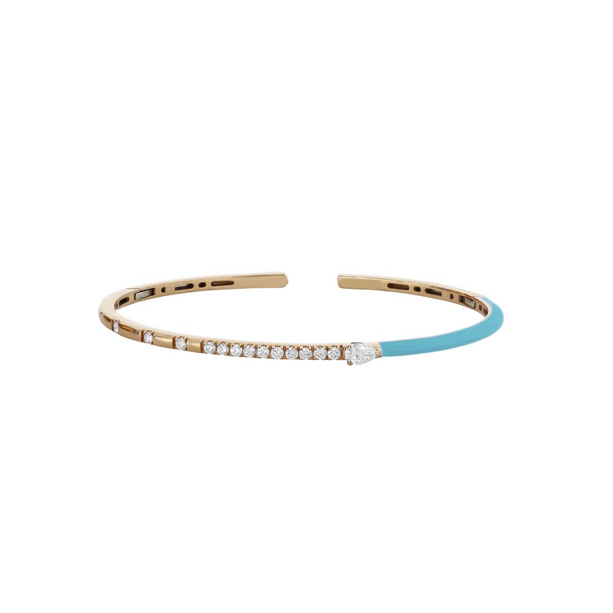 London Collection 18k Rose Gold Turquoise Enamel and Diamond Hinged Cuff Bracelet